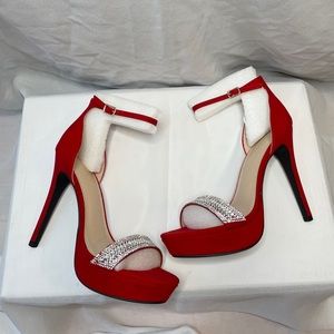 SOLD Dream Pairs Teaser-3 Red Suede Bling Heels Size 9